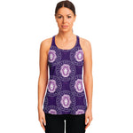 Purple Leo Zodiac Pattern Print Women's Racerback Tank Top
