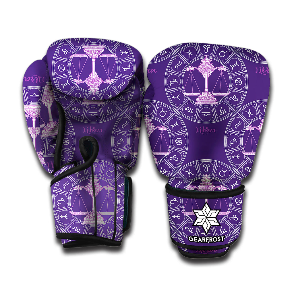 Purple Libra Zodiac Pattern Print Boxing Gloves