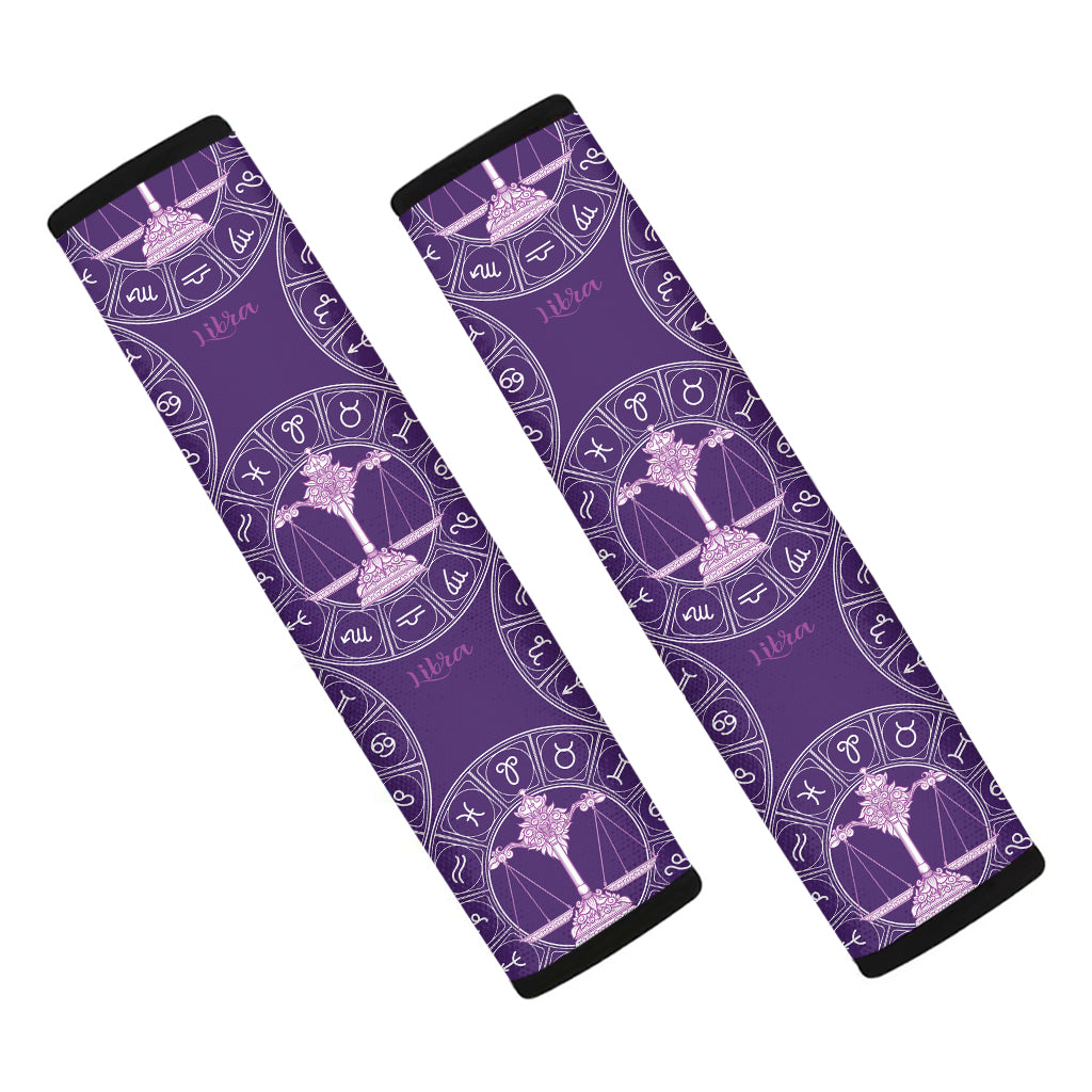 Purple Libra Zodiac Pattern Print Car Seat Belt Covers