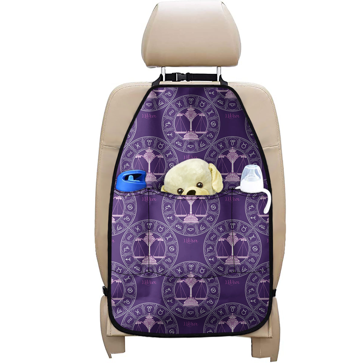 Purple Libra Zodiac Pattern Print Car Seat Organizers