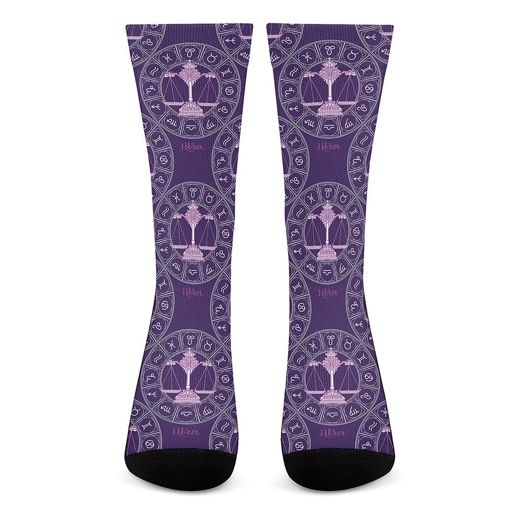 Purple Libra Zodiac Pattern Print Crew Socks