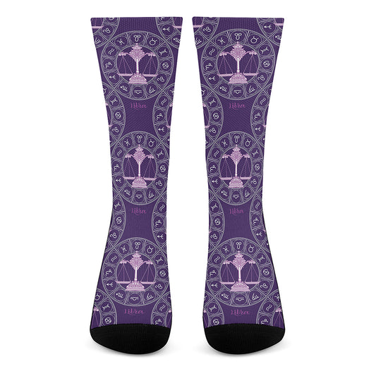 Purple Libra Zodiac Pattern Print Crew Socks