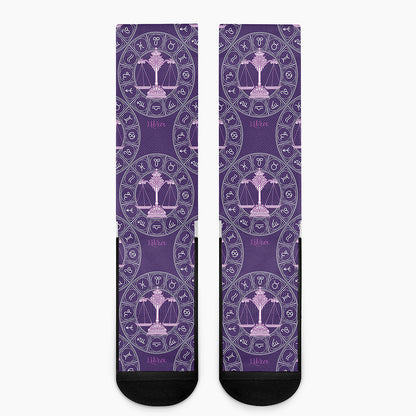 Purple Libra Zodiac Pattern Print Crew Socks