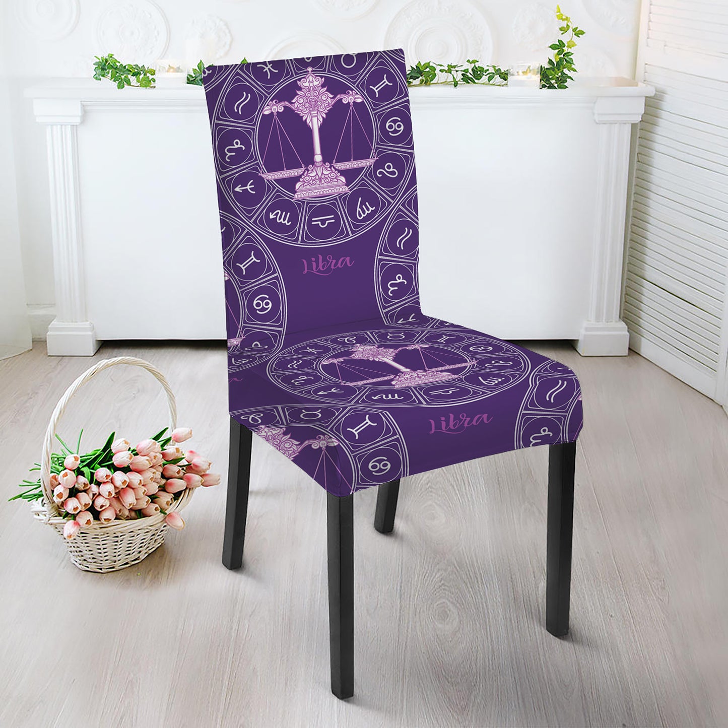 Purple Libra Zodiac Pattern Print Dining Chair Slipcover