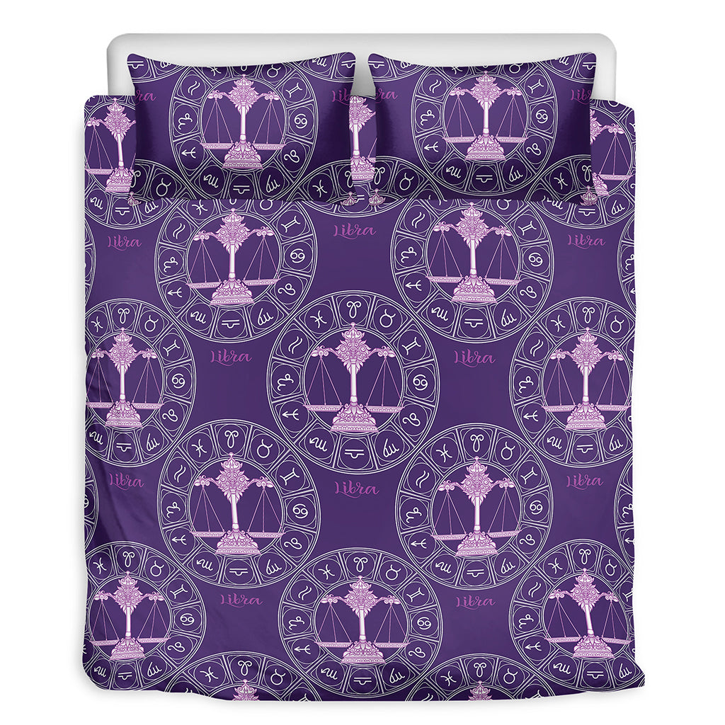Purple Libra Zodiac Pattern Print Duvet Cover Bedding Set