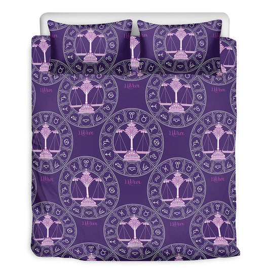 Purple Libra Zodiac Pattern Print Duvet Cover Bedding Set