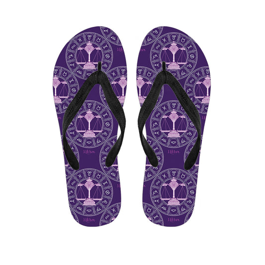 Purple Libra Zodiac Pattern Print Flip Flops
