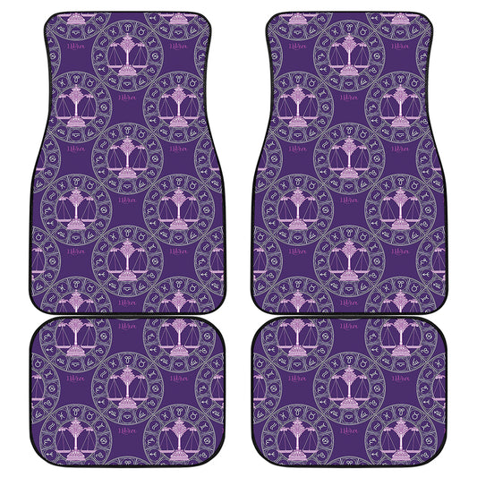 Purple Libra Zodiac Pattern Print Front and Back Car Floor Mats