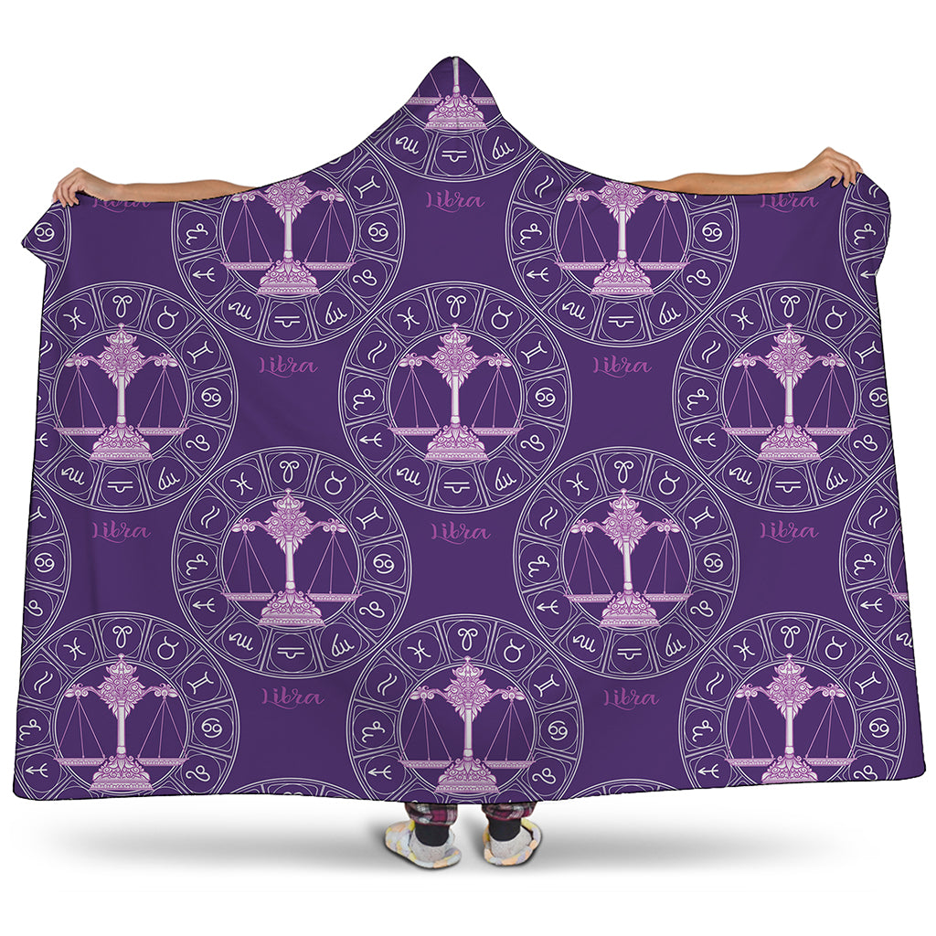 Purple Libra Zodiac Pattern Print Hooded Blanket