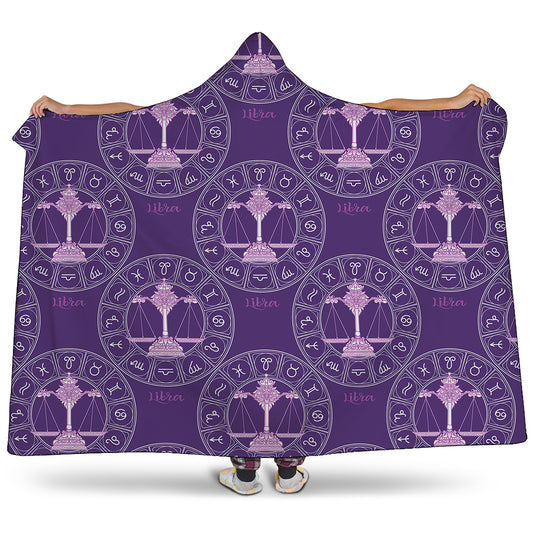 Purple Libra Zodiac Pattern Print Hooded Blanket