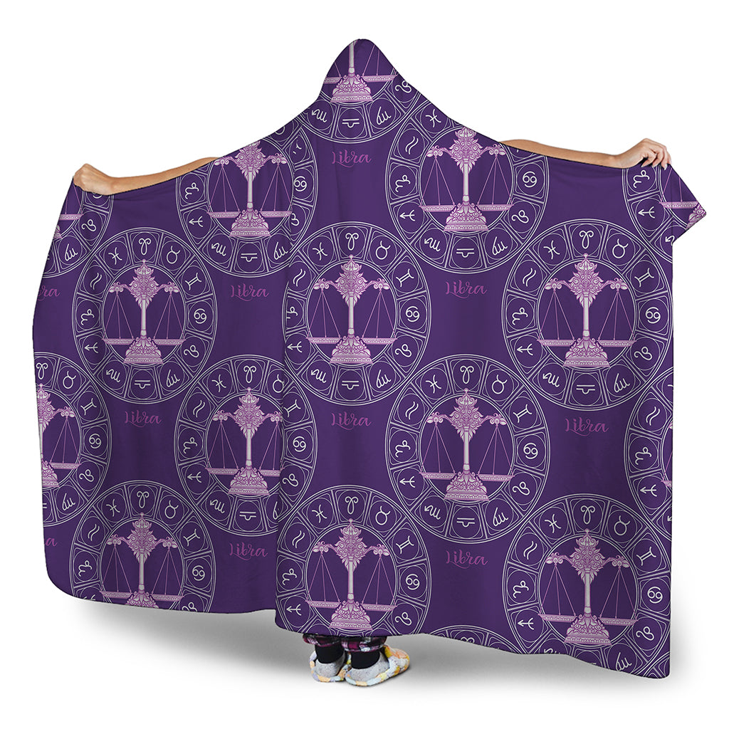 Purple Libra Zodiac Pattern Print Hooded Blanket
