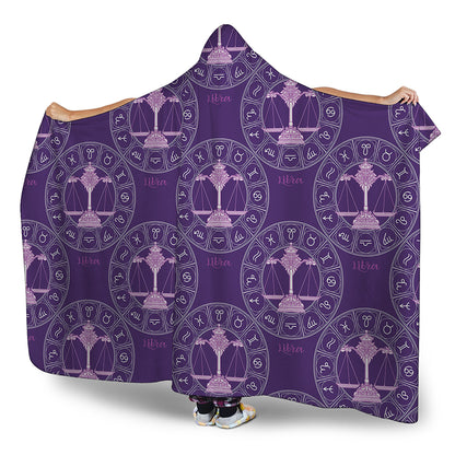 Purple Libra Zodiac Pattern Print Hooded Blanket