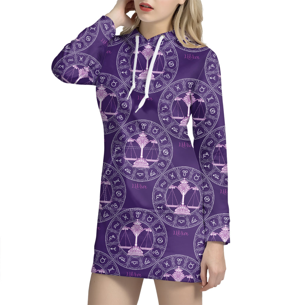 Purple Libra Zodiac Pattern Print Hoodie Dress