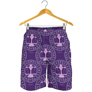 Purple Libra Zodiac Pattern Print Men's Shorts