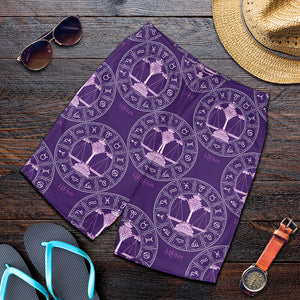 Purple Libra Zodiac Pattern Print Men's Shorts