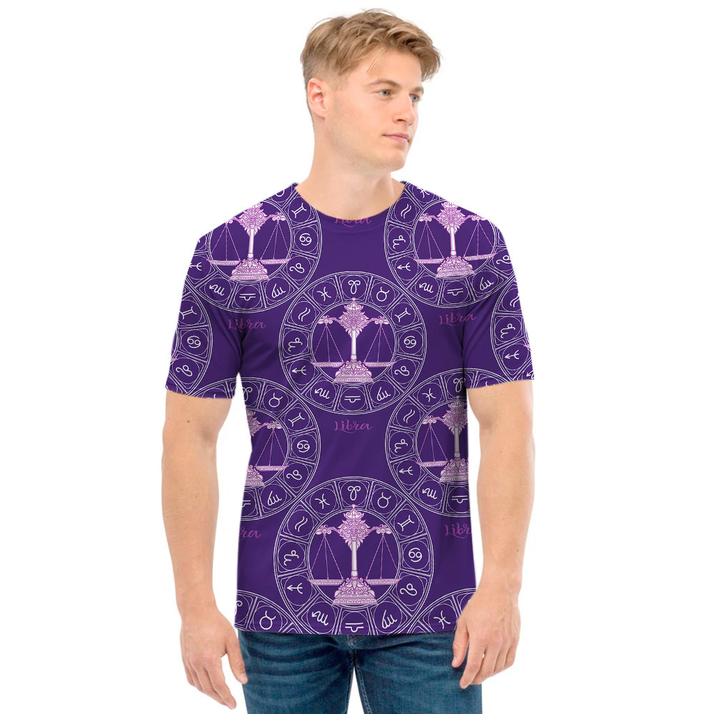 Purple Libra Zodiac Pattern Print Men's T-Shirt