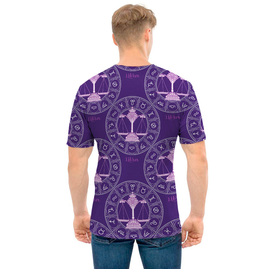 Purple Libra Zodiac Pattern Print Men's T-Shirt