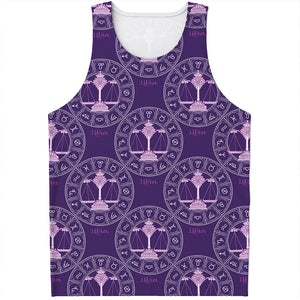 Purple Libra Zodiac Pattern Print Men's Tank Top