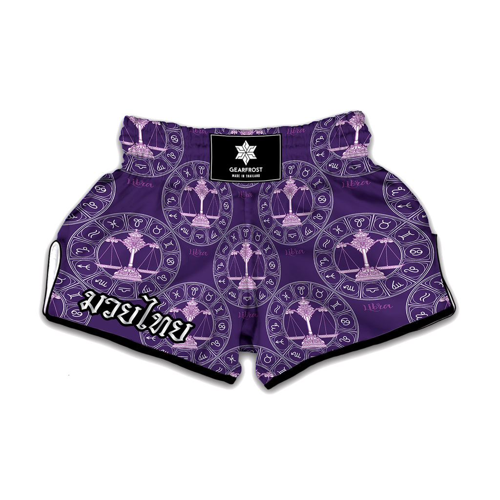 Purple Libra Zodiac Pattern Print Muay Thai Boxing Shorts