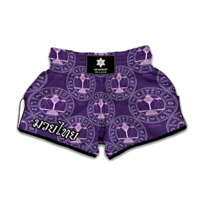 Purple Libra Zodiac Pattern Print Muay Thai Boxing Shorts