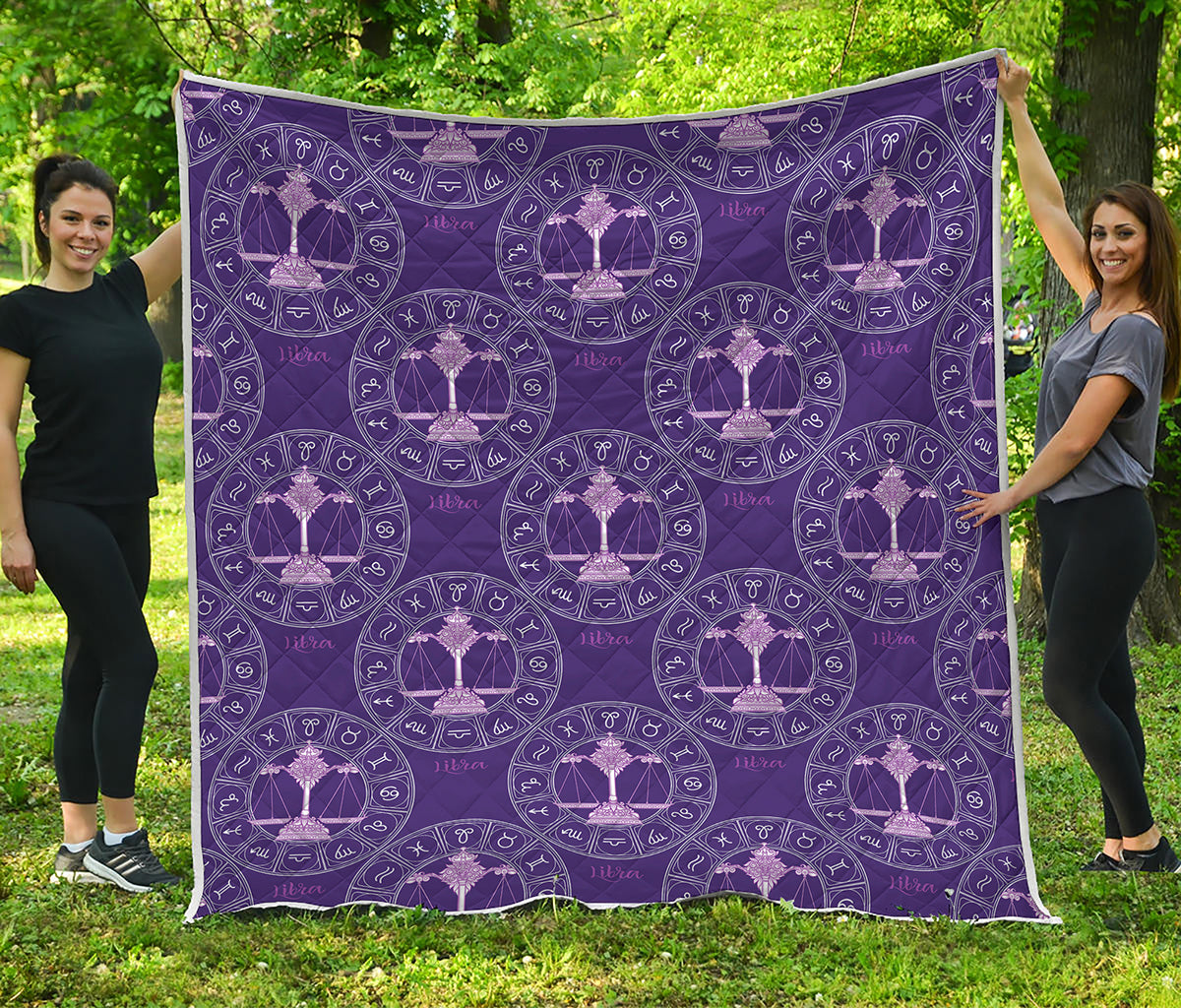 Purple Libra Zodiac Pattern Print Quilt