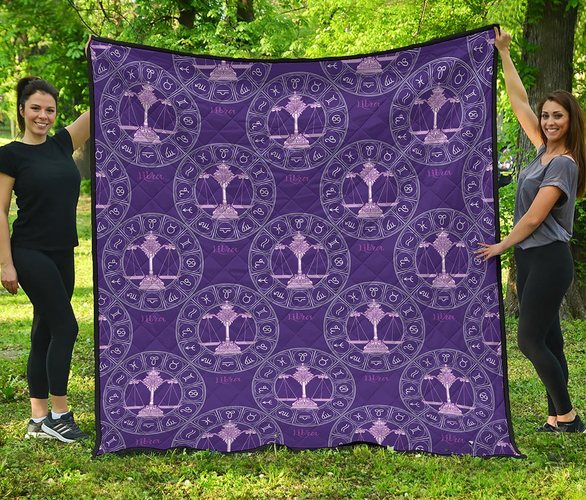 Purple Libra Zodiac Pattern Print Quilt