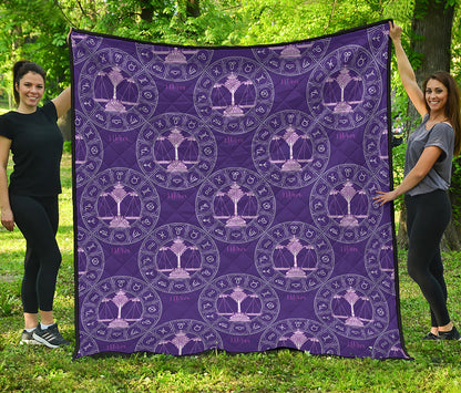 Purple Libra Zodiac Pattern Print Quilt