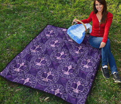 Purple Libra Zodiac Pattern Print Quilt