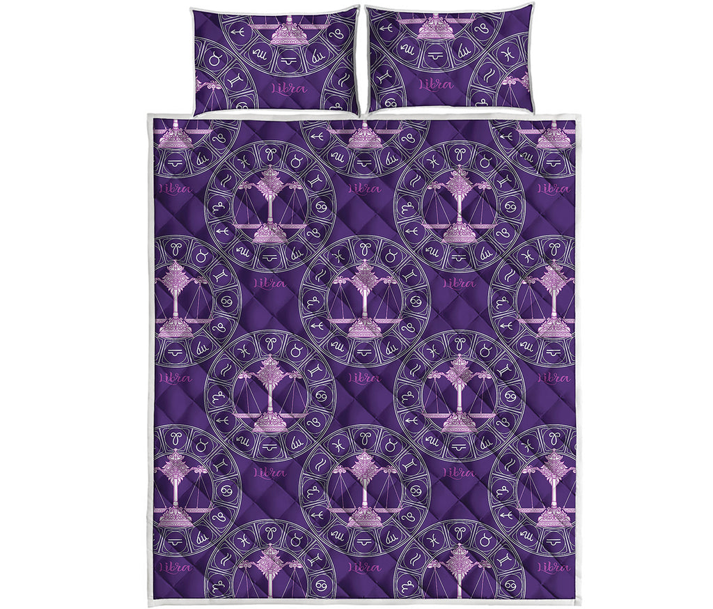 Purple Libra Zodiac Pattern Print Quilt Bed Set