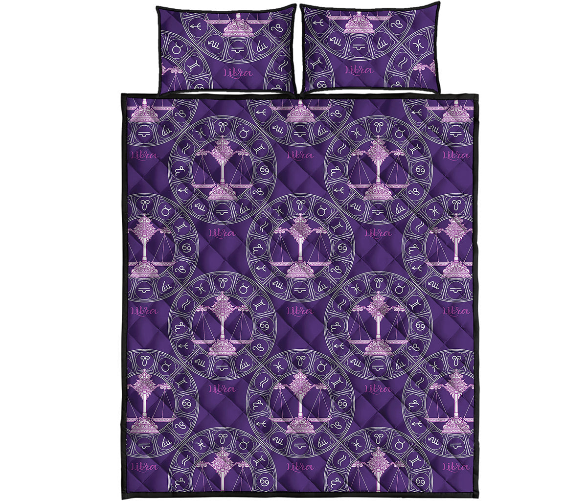 Purple Libra Zodiac Pattern Print Quilt Bed Set