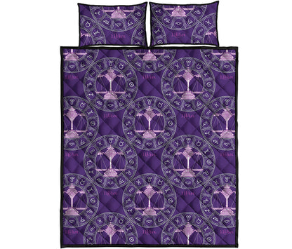 Purple Libra Zodiac Pattern Print Quilt Bed Set