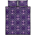 Purple Libra Zodiac Pattern Print Quilt Bed Set