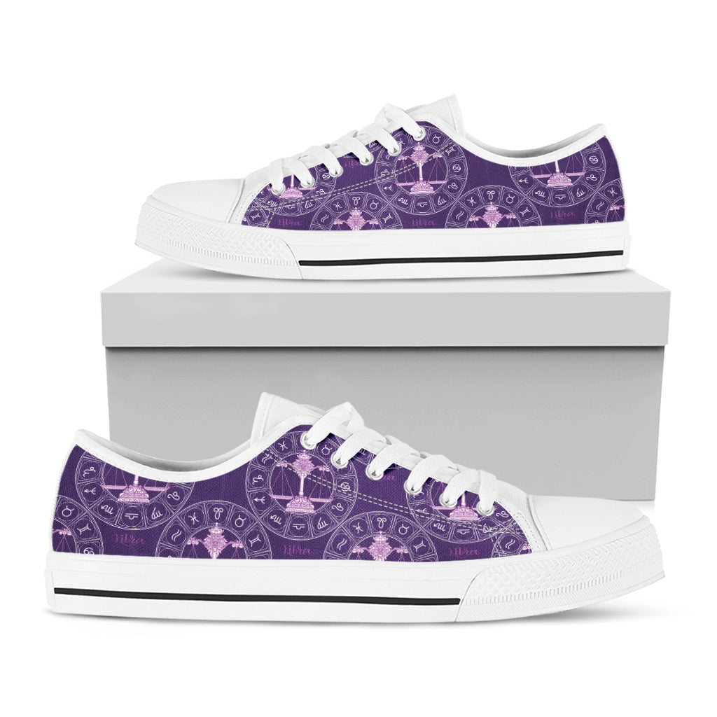 Purple Libra Zodiac Pattern Print White Low Top Shoes