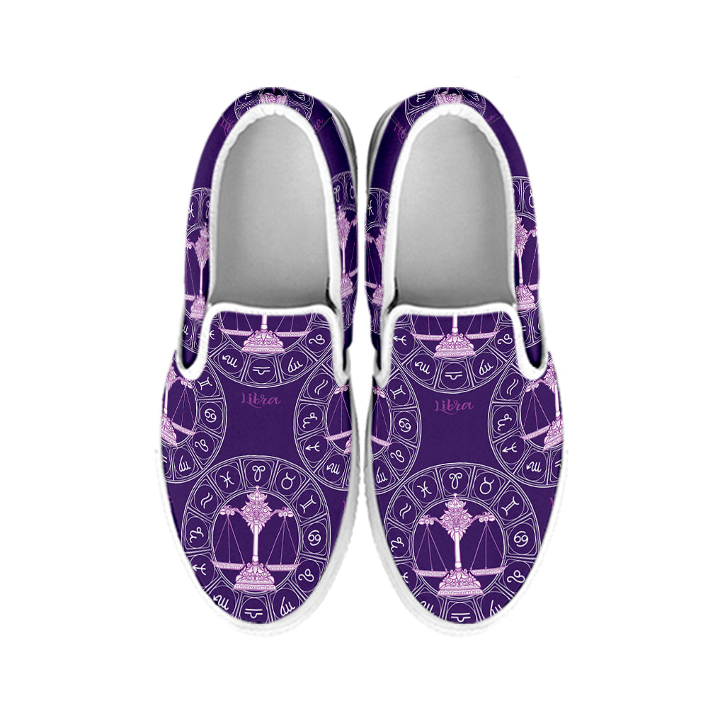 Purple Libra Zodiac Pattern Print White Slip On Shoes