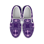 Purple Libra Zodiac Pattern Print White Slip On Shoes