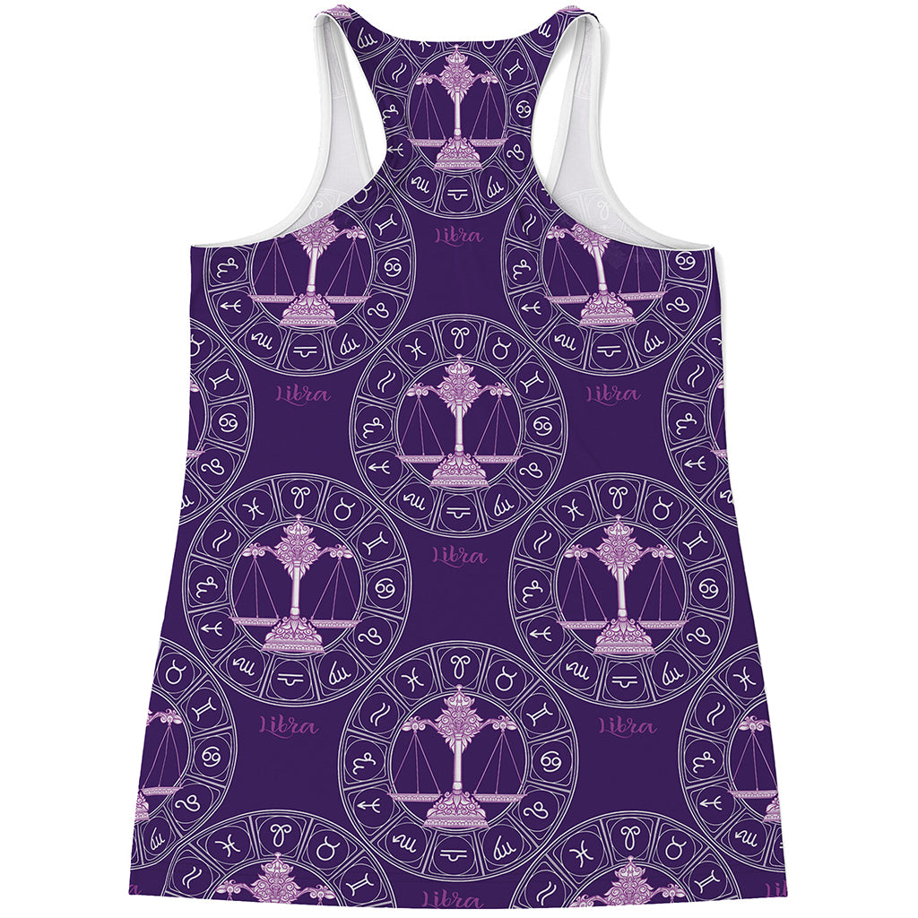Purple Libra Zodiac Pattern Print Women's Racerback Tank Top