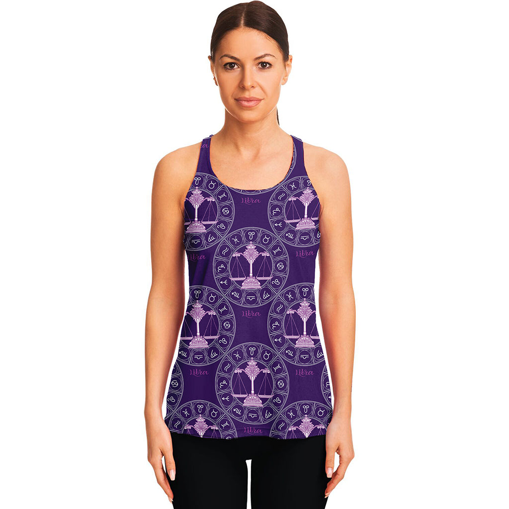 Purple Libra Zodiac Pattern Print Women's Racerback Tank Top