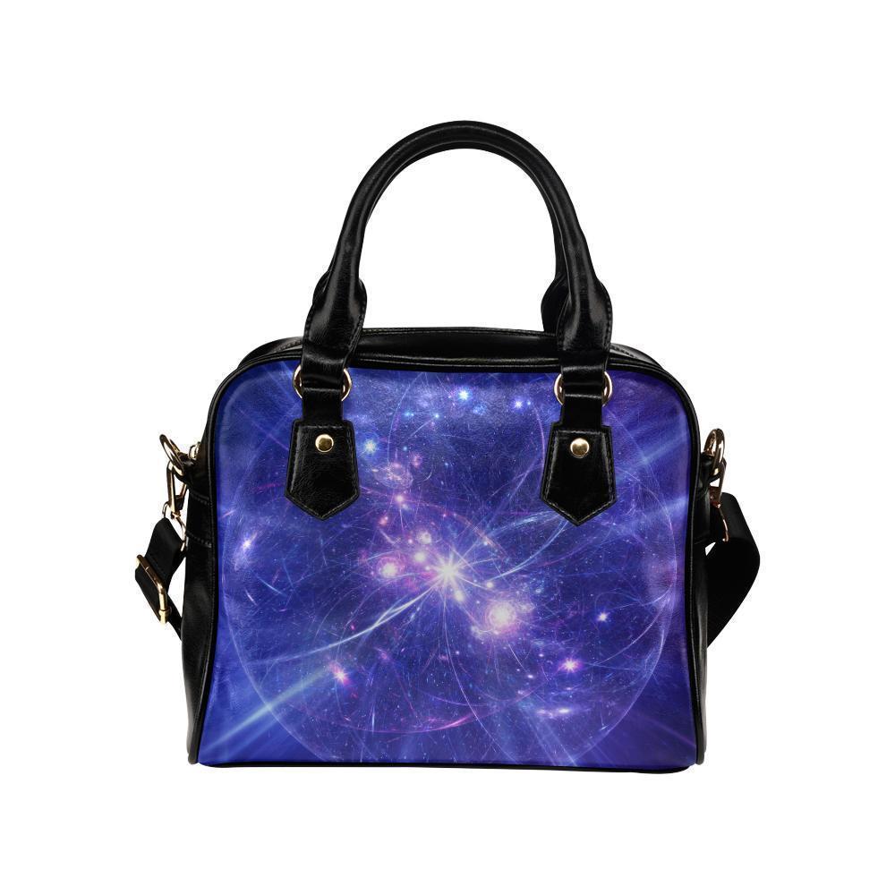 Purple Light Circle Galaxy Space Print Leather Shoulder Handbag GearFrost