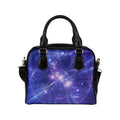 Purple Light Circle Galaxy Space Print Leather Shoulder Handbag