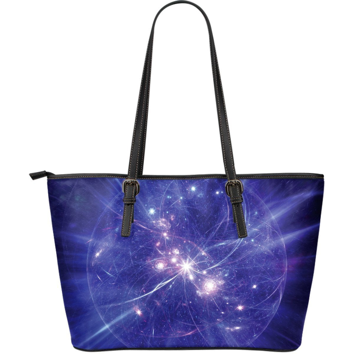 Purple Light Circle Galaxy Space Print Leather Tote Bag GearFrost