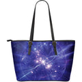 Purple Light Circle Galaxy Space Print Leather Tote Bag With Zipper