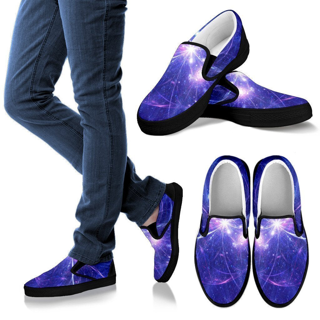 Purple Light Circle Galaxy Space Print Men's Slip On Shoes GearFrost