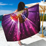 Purple Light Disco Ball Print Beach Sarong Wrap