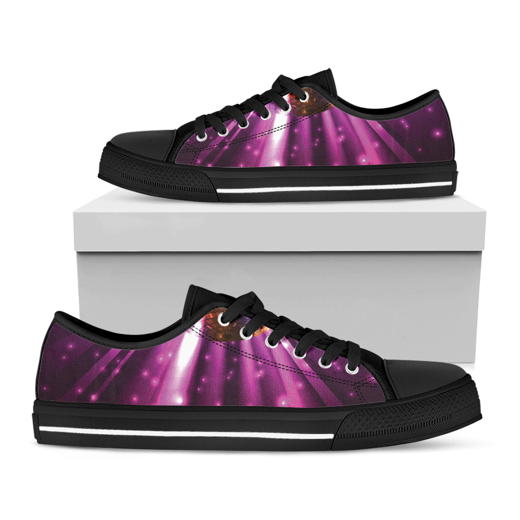 Purple Light Disco Ball Print Black Low Top Shoes