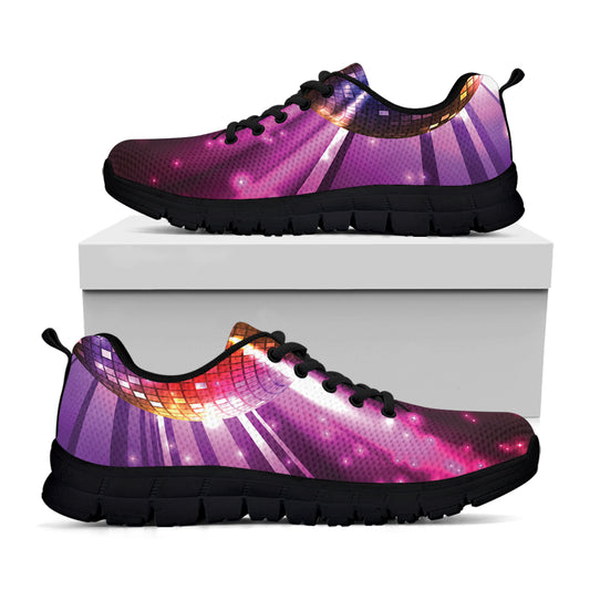 Purple Light Disco Ball Print Black Sneakers