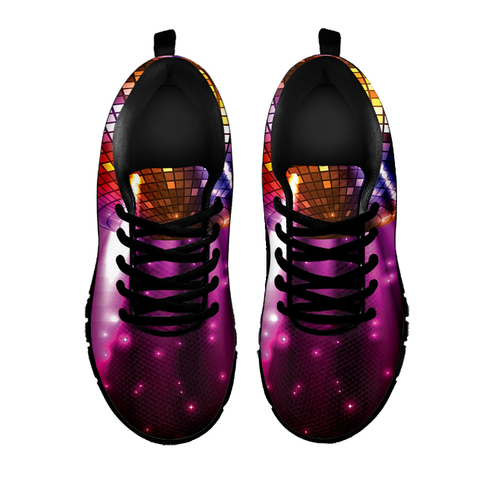 Purple Light Disco Ball Print Black Sneakers