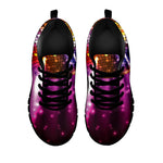 Purple Light Disco Ball Print Black Sneakers