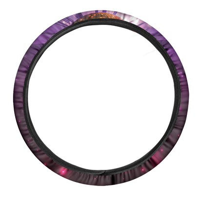Purple Light Disco Ball Print Car Steering Wheel Cover