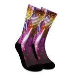 Purple Light Disco Ball Print Crew Socks