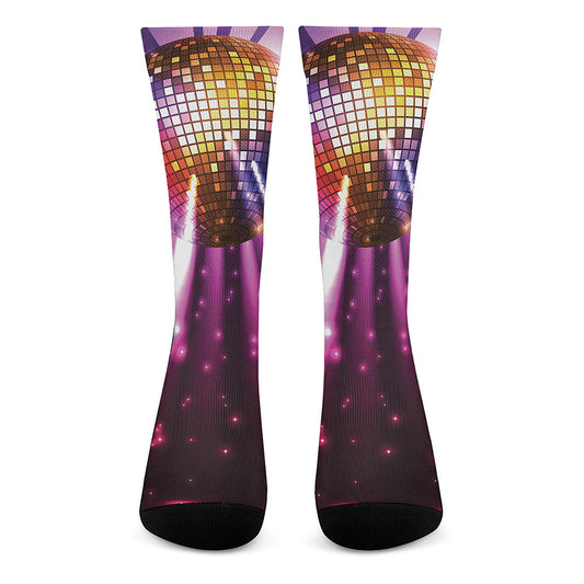 Purple Light Disco Ball Print Crew Socks